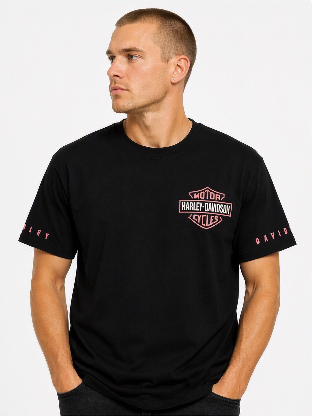 Harley-Davidson Black Short-Sleeve Tee with Pink Logo